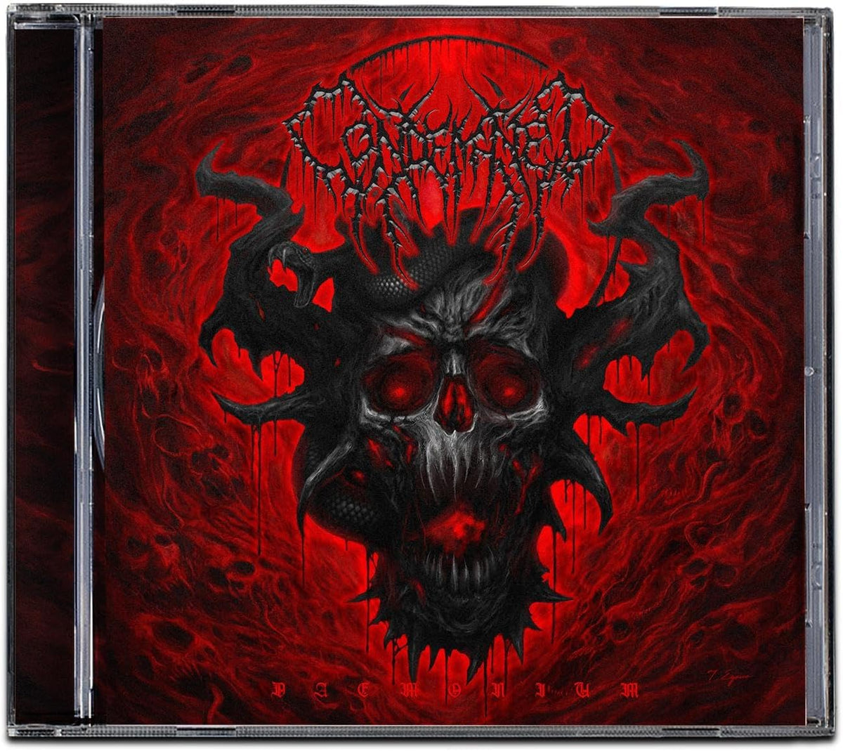 CD case featuring a detailed, dark demonic skull against a red background.