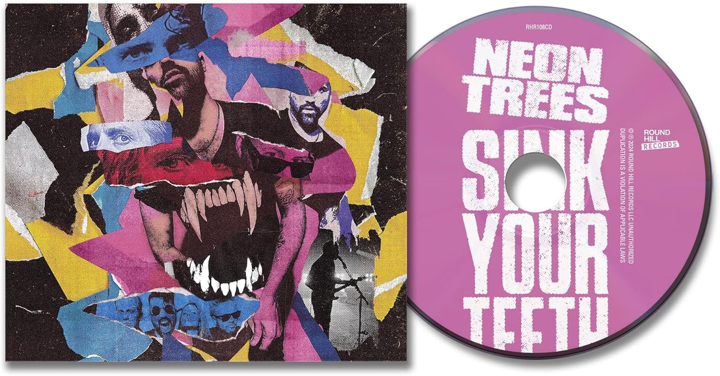 CD cover for "Sink Your Teeth" by Neon Trees, with a stylized face.