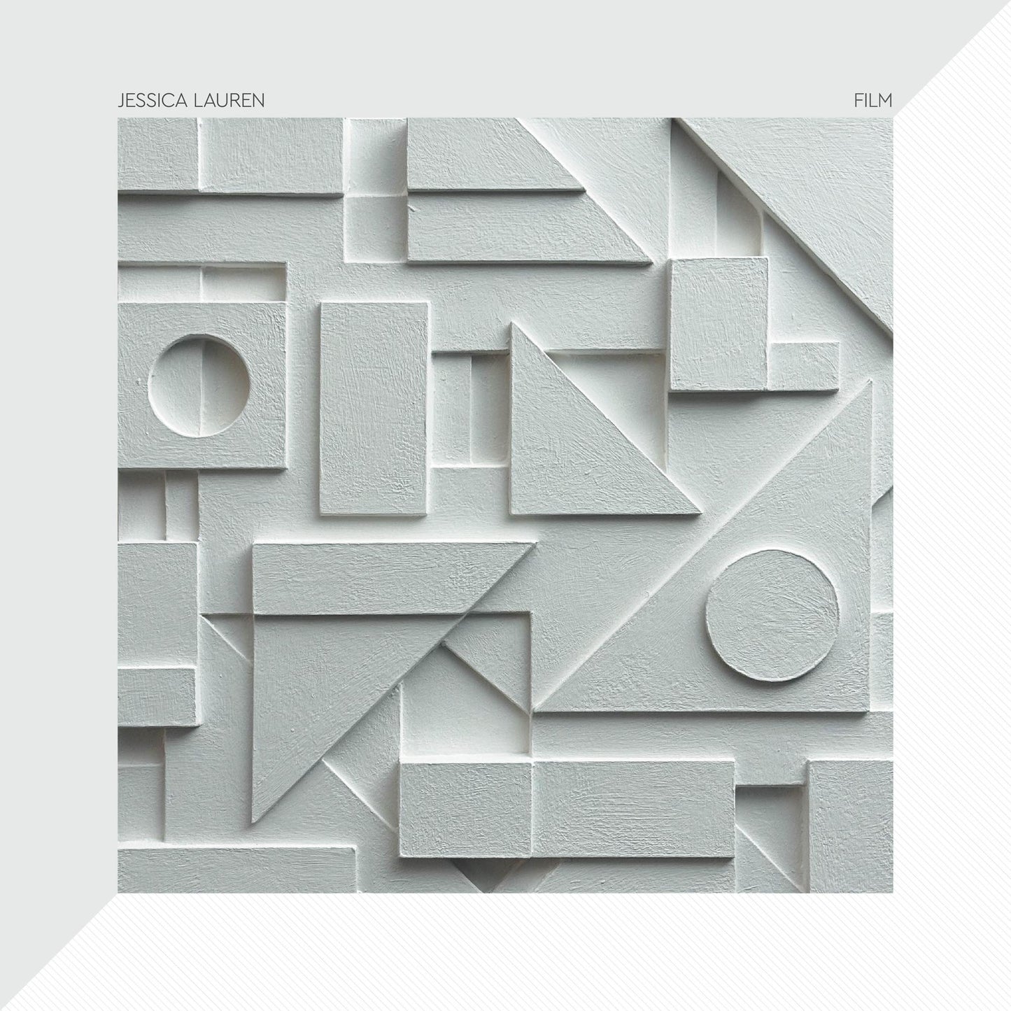 Album cover for Jessica Lauren's "Film" with textured geometric shapes.