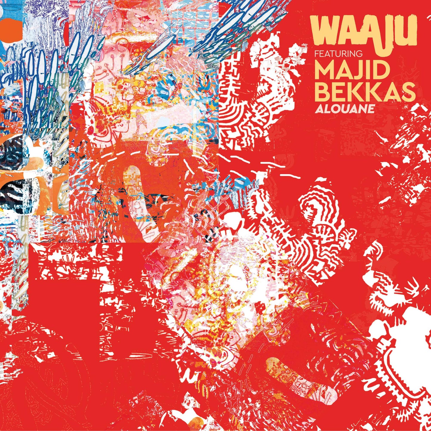 Album cover for “Alouane” by Waaju featuring Majid Bekkas, abstract art.