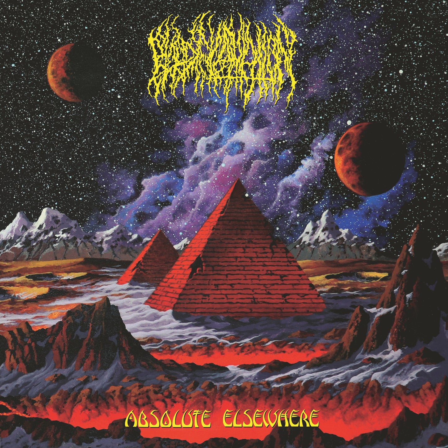 Album cover: pyramid landscape with stylized band name and cosmic elements.