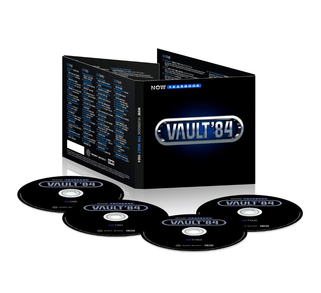 CD box set with four discs, labeled "NOW Yearbook - The Vault: 1984".