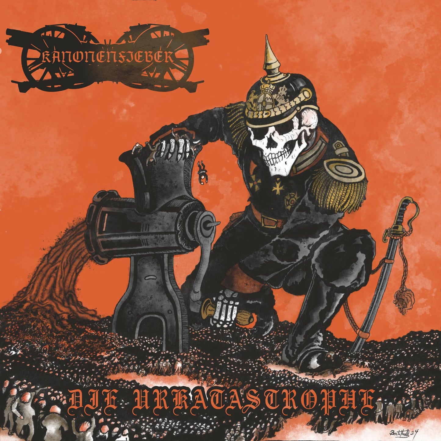 Vintage-style album cover depicting a skeletal soldier with a cannon.