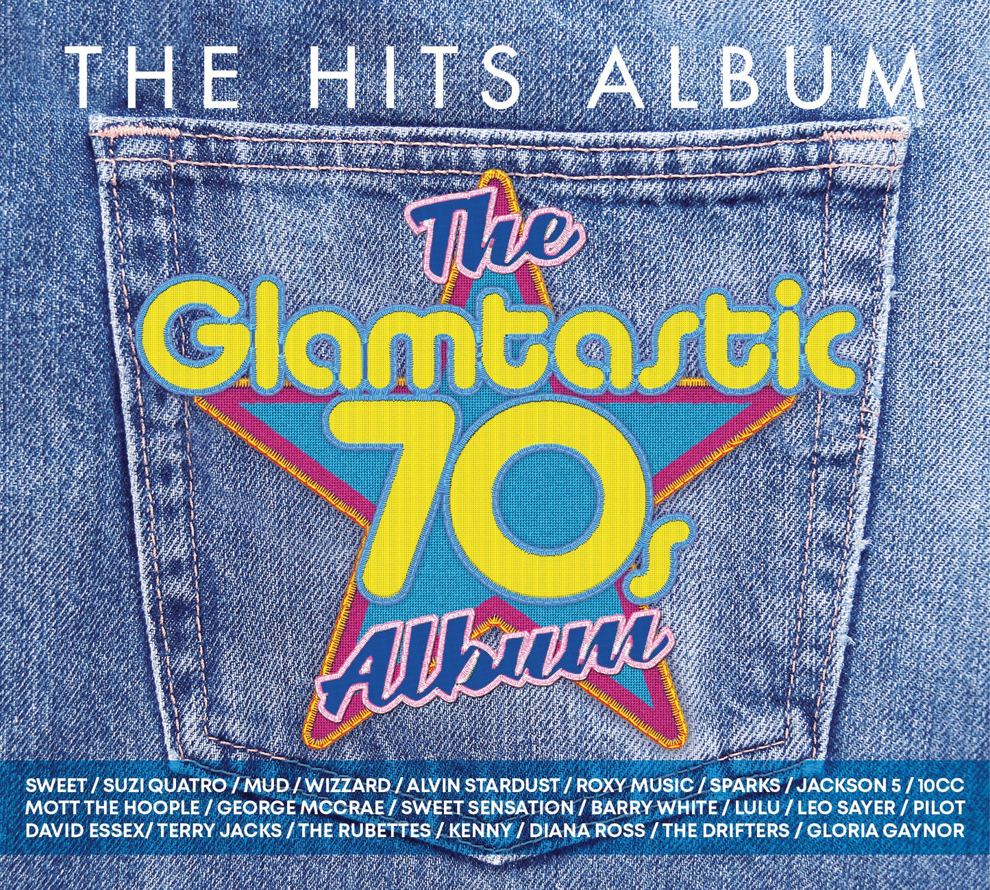 CD cover for “The Glamtastic 70s” with a denim background and bold text.