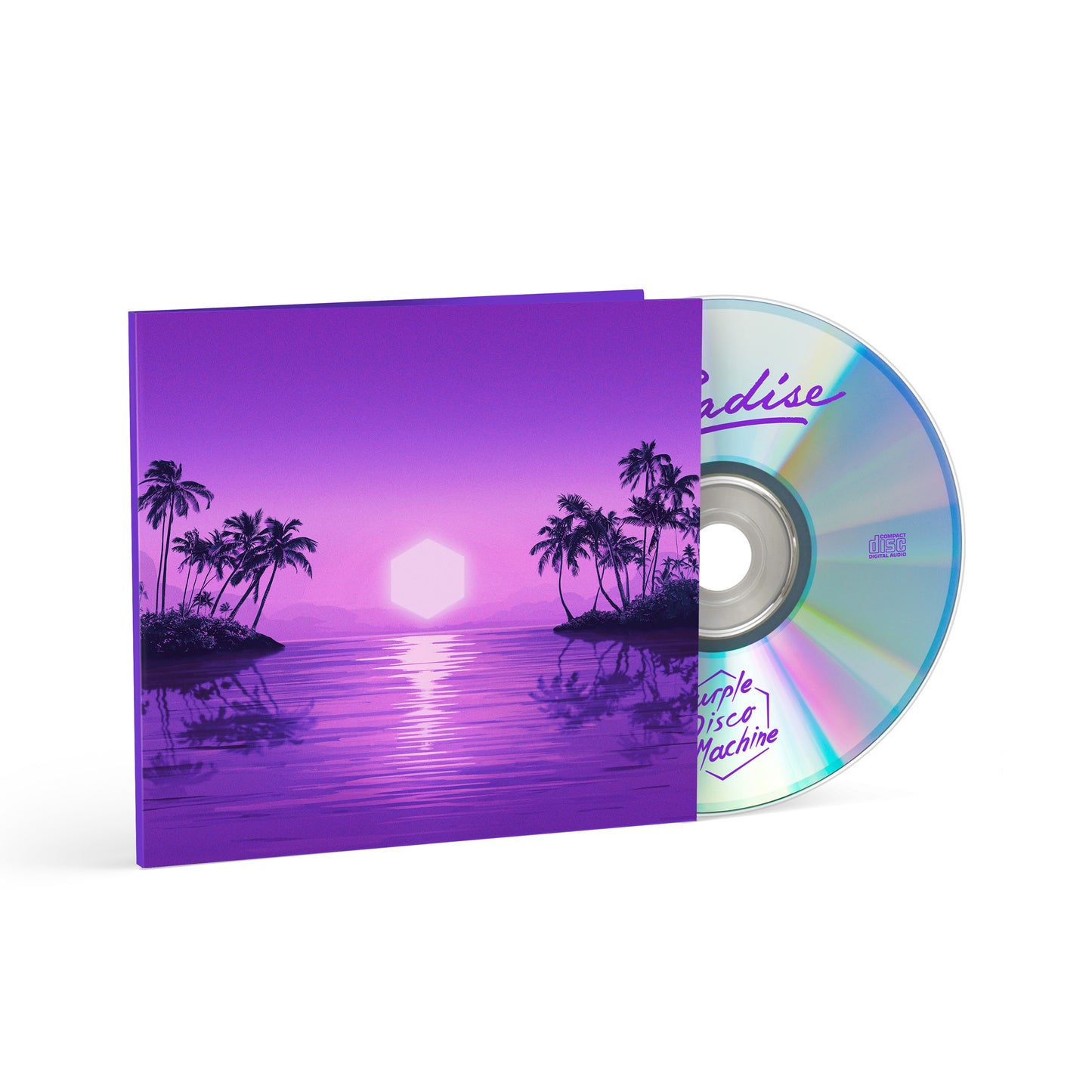 Purple Disco Machine “Paradise” CD with tropical sunset cover art.