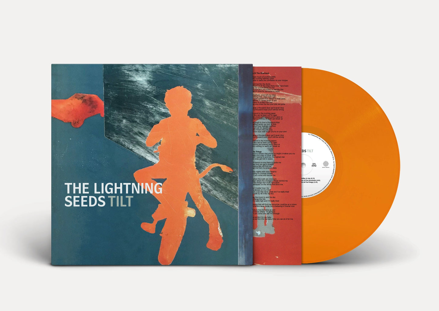 Orange vinyl LP of The Lightning Seeds’ “Tilt” album, showing cover art.