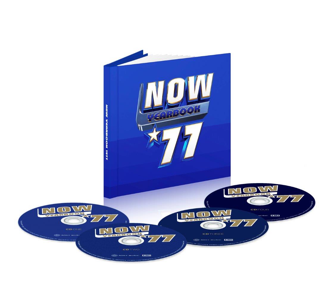 NOW Yearbook 1977" deluxe CD package with four discs and blue cover.