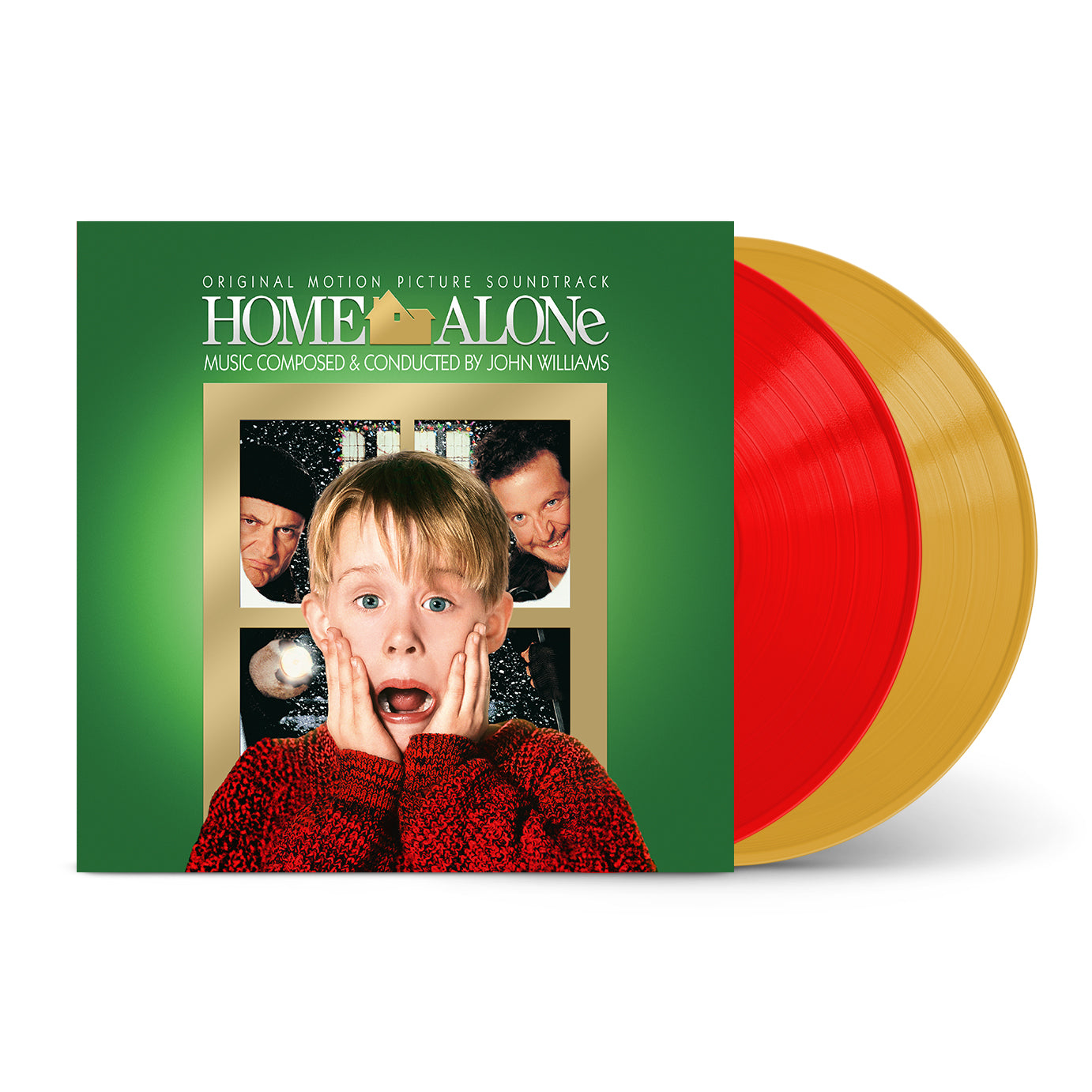 Home Alone soundtrack vinyl record cover with red and gold vinyl discs.