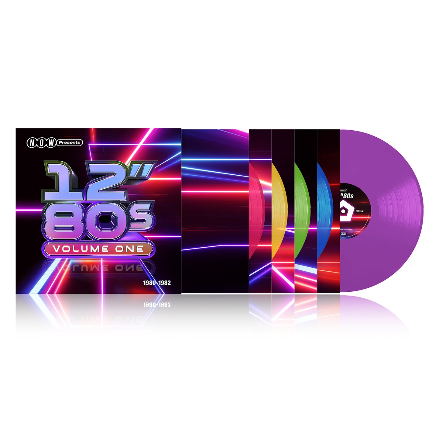 Vinyl record set with neon-themed cover art and a purple vinyl disc.