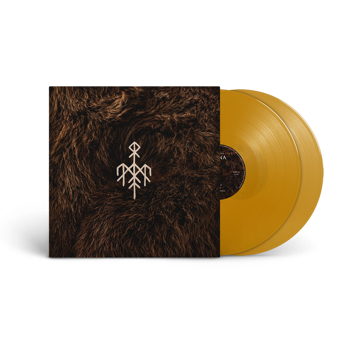 Wardruna "Birna" amber vinyl LP with textured black cover and runes.