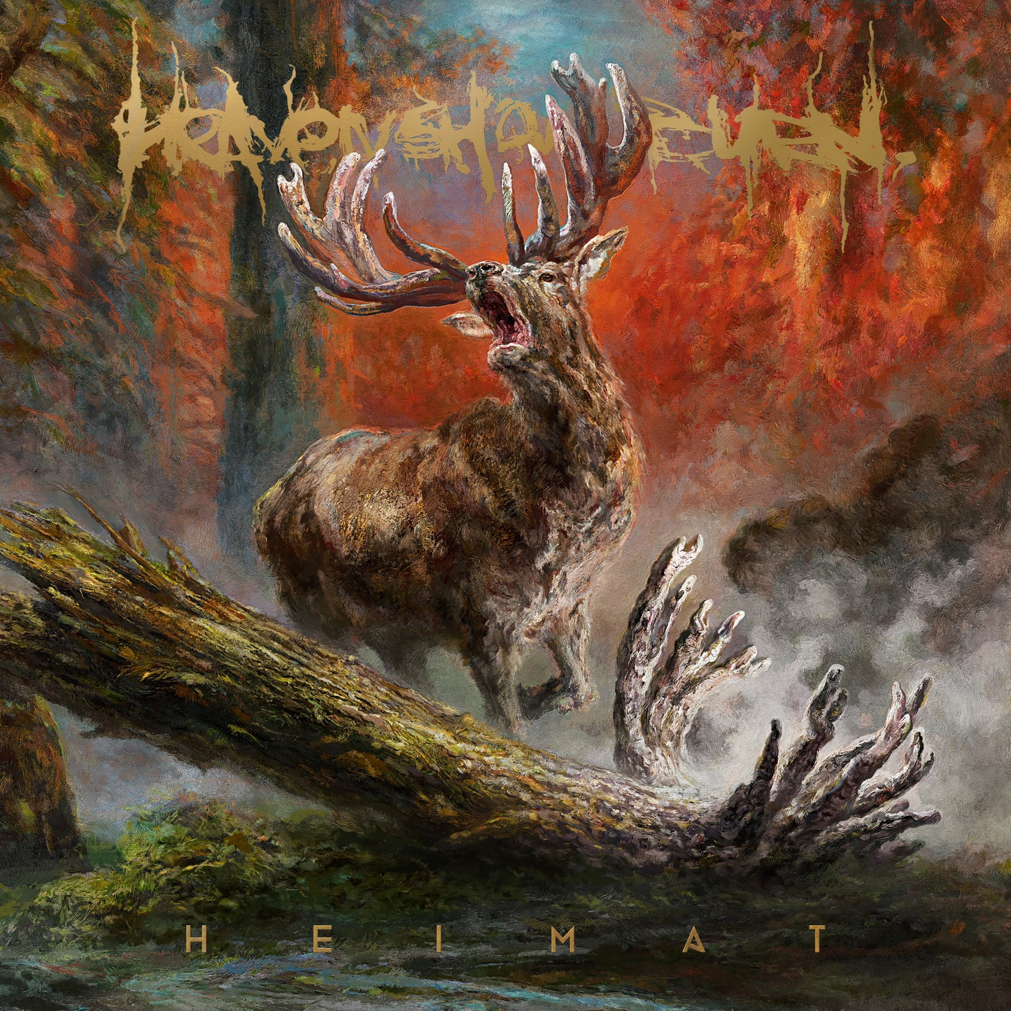 Album cover for Heaven Shall Burn’s “Heimat” featuring a stag in a forest.