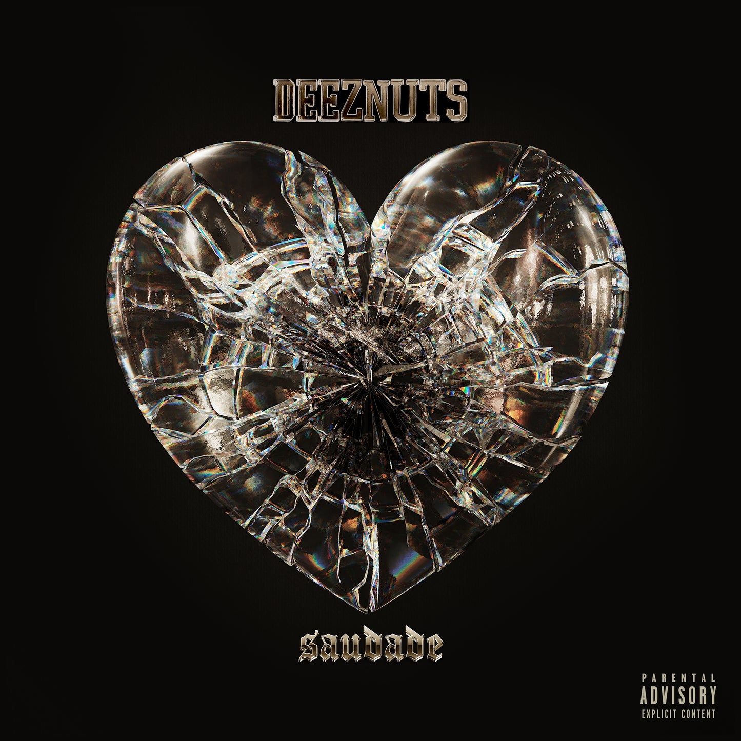 CD cover: broken glass heart with "Deeznuts Saudade" text, black background.