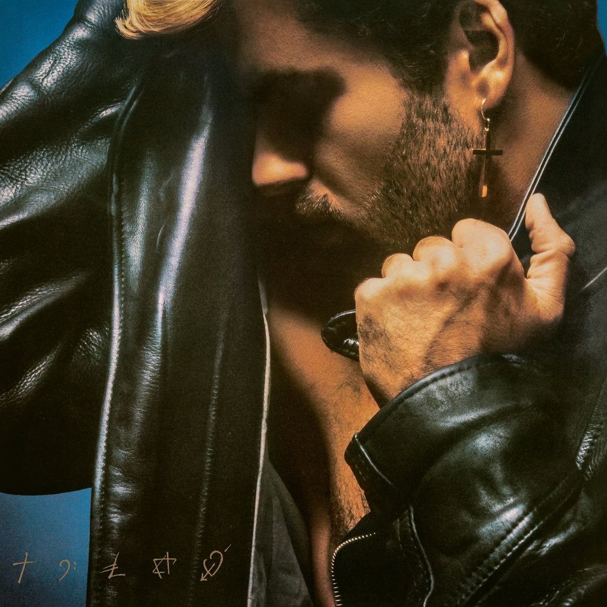 George Michael’s “Faith” album cover: close-up of a man in a leather jacket.