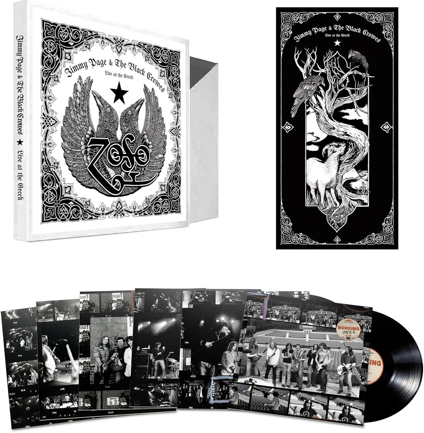 Jimmy Page & The Black Crowes "Live at the Greek" vinyl record and packaging.