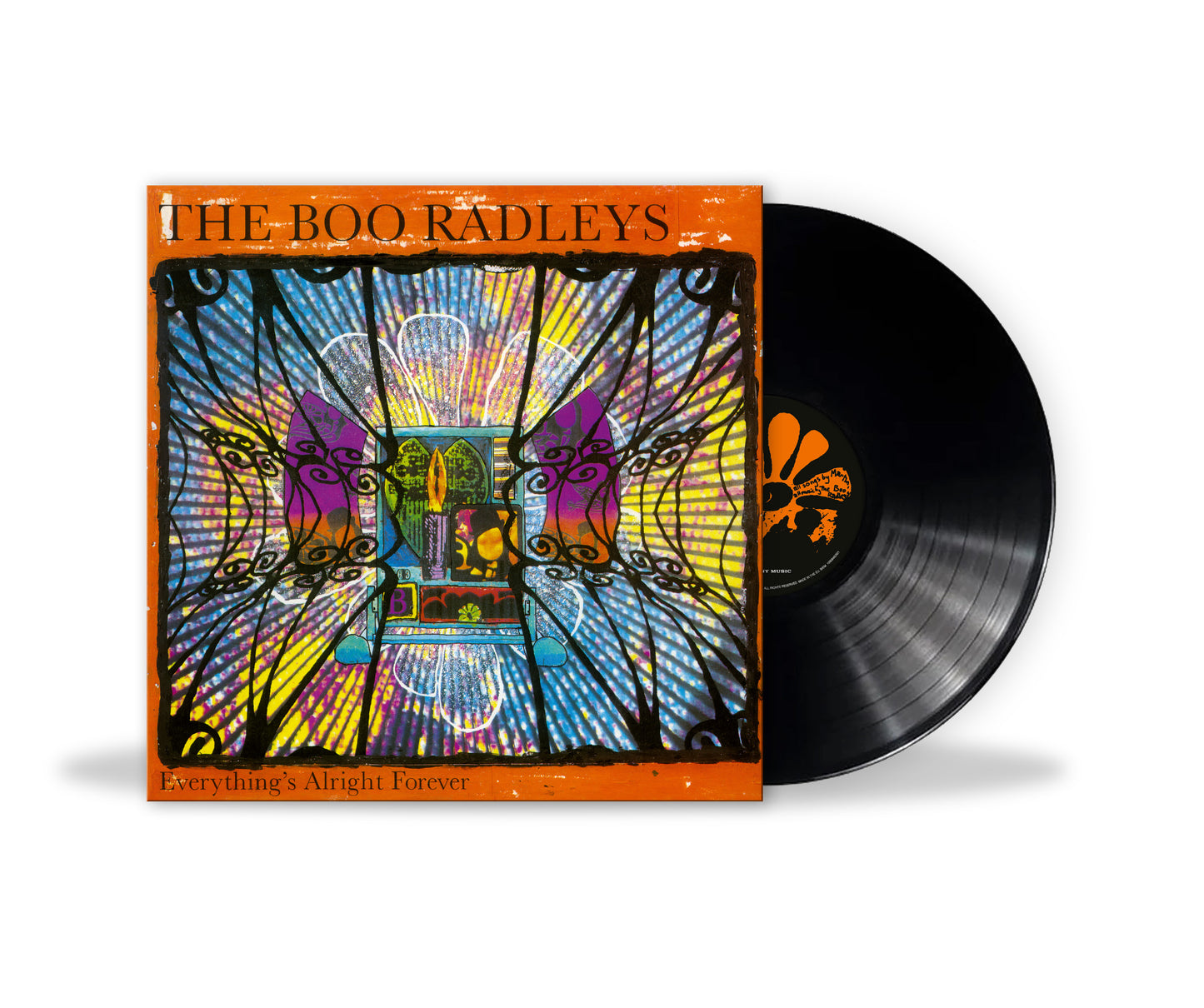The Boo Radleys album “Everything’s Alright Forever” vinyl record with colorful cover.