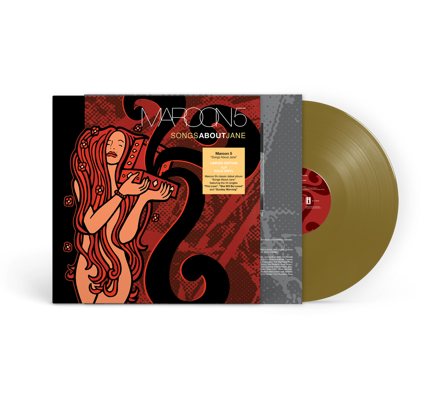Maroon 5 “Songs About Jane” gold vinyl record with illustrated cover.