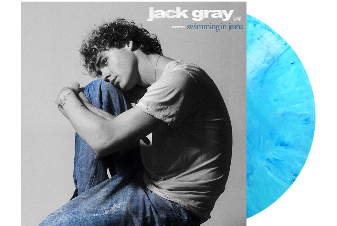 Jack Gray album cover with artist portrait and blue vinyl record.
