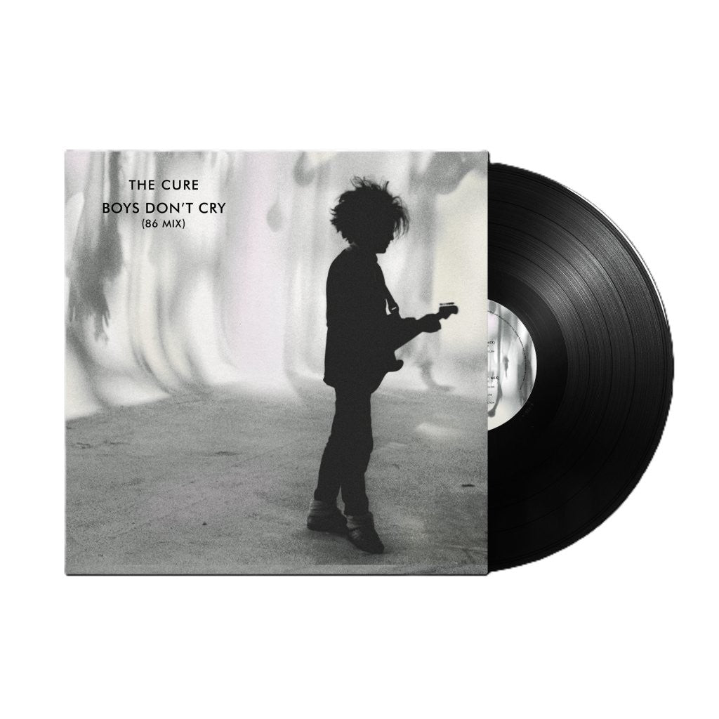 The Cure Boys Don't Cry vinyl record album cover with a silhouette of a guitarist.