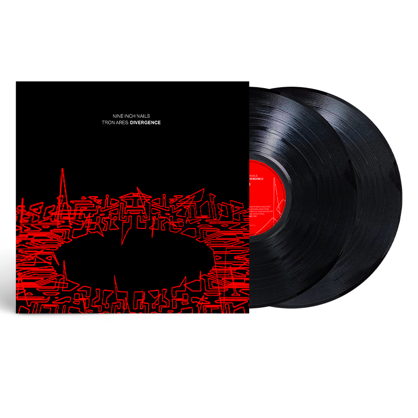 Nine Inch Nails TRON Ares vinyl record with red geometric design.