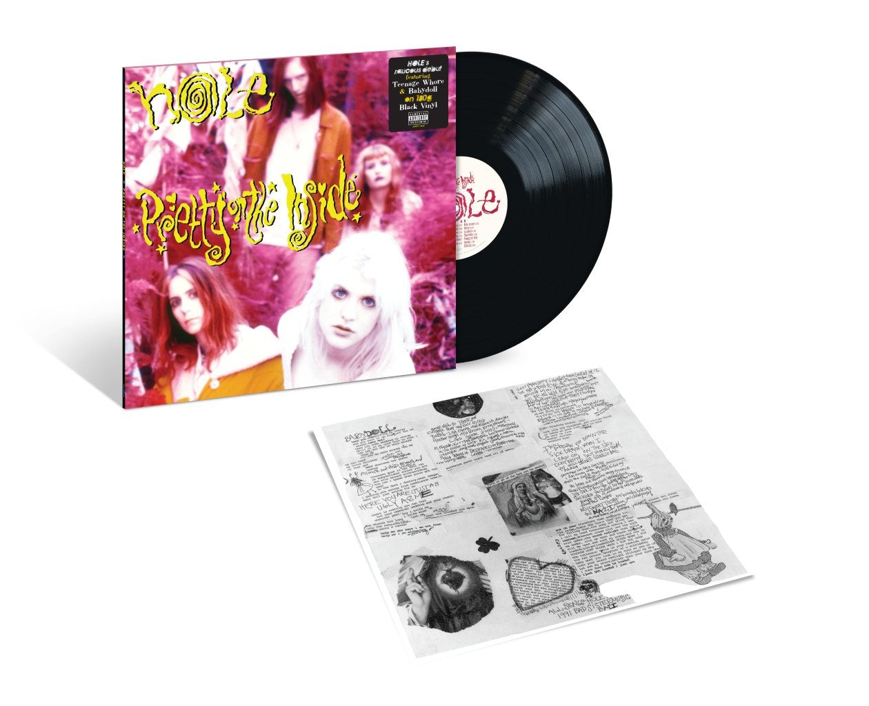 Hole's "Pretty On The Inside" 35th anniversary vinyl record and insert.