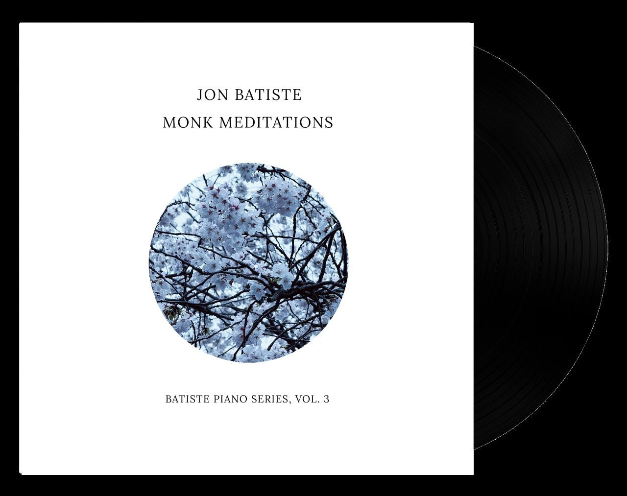 Jon Batiste album cover with a circular floral image and vinyl record.