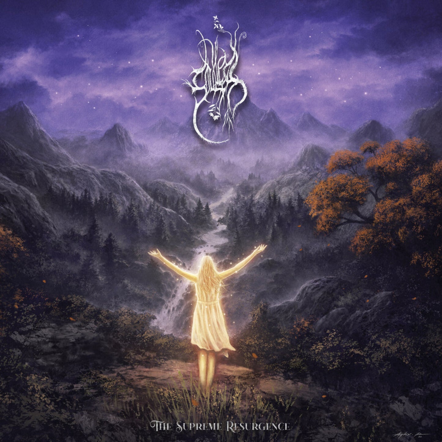 Album cover: mountainous landscape with a figure raising arms skyward.