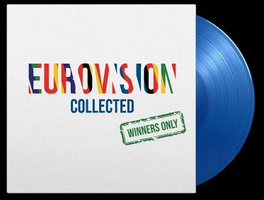 Eurovision Collected blue vinyl 2LP with colorful text and “Winners Only” stamp.