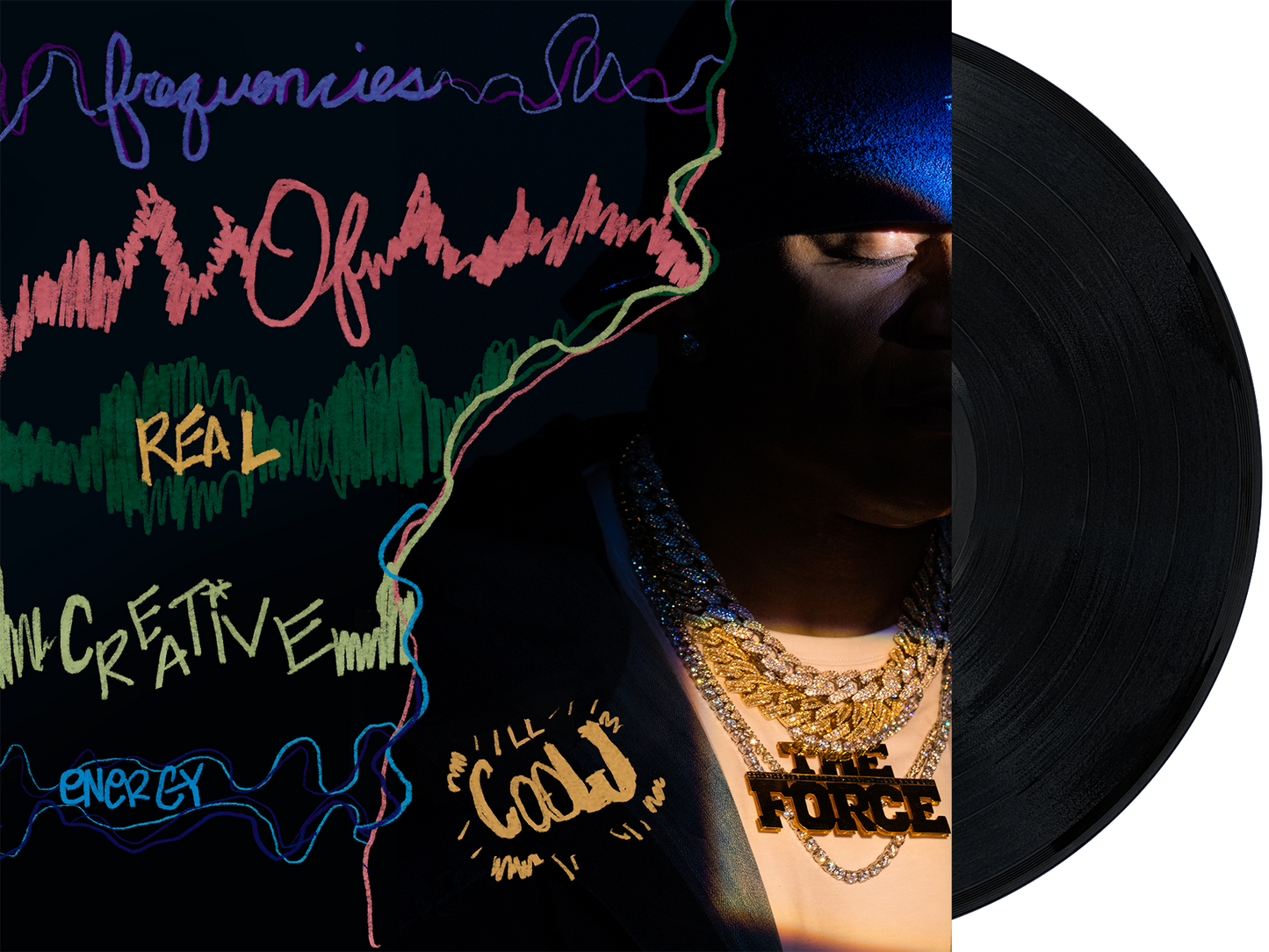 LL Cool J album cover, "The FORCE" vinyl record with colorful graphics.