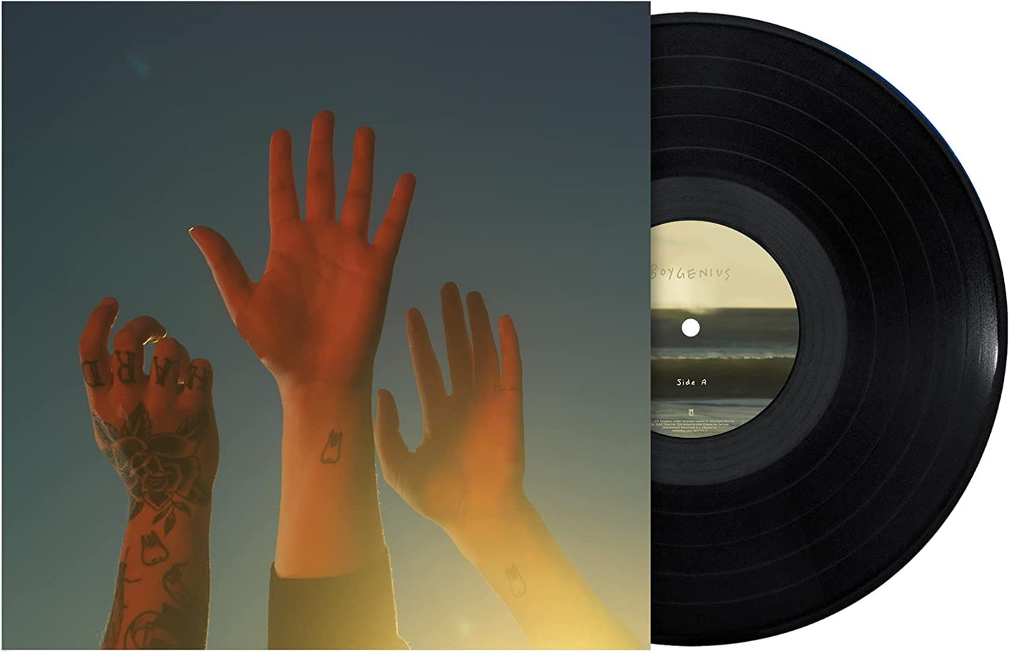 boygenius vinyl record cover with hand and record label image.
