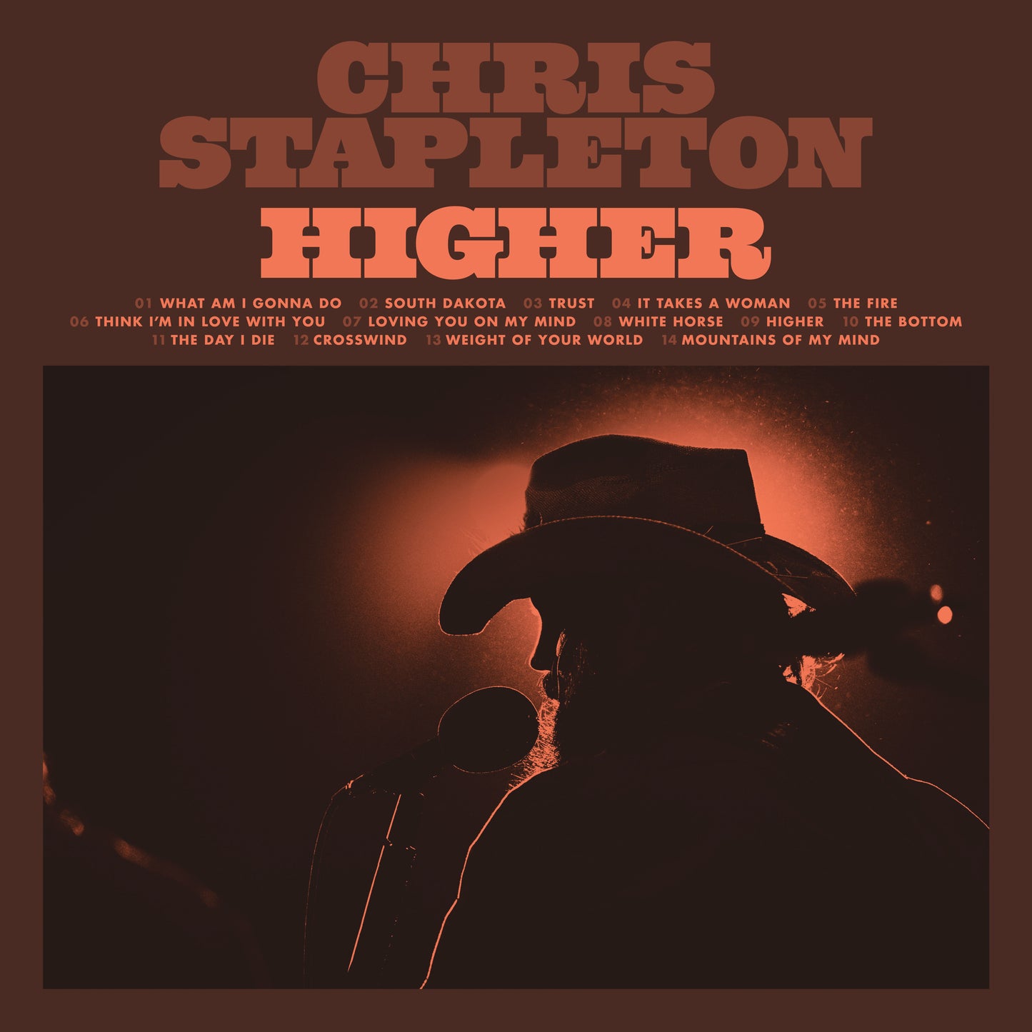 Album cover showing Chris Stapleton in silhouette against a red light with tracklist.