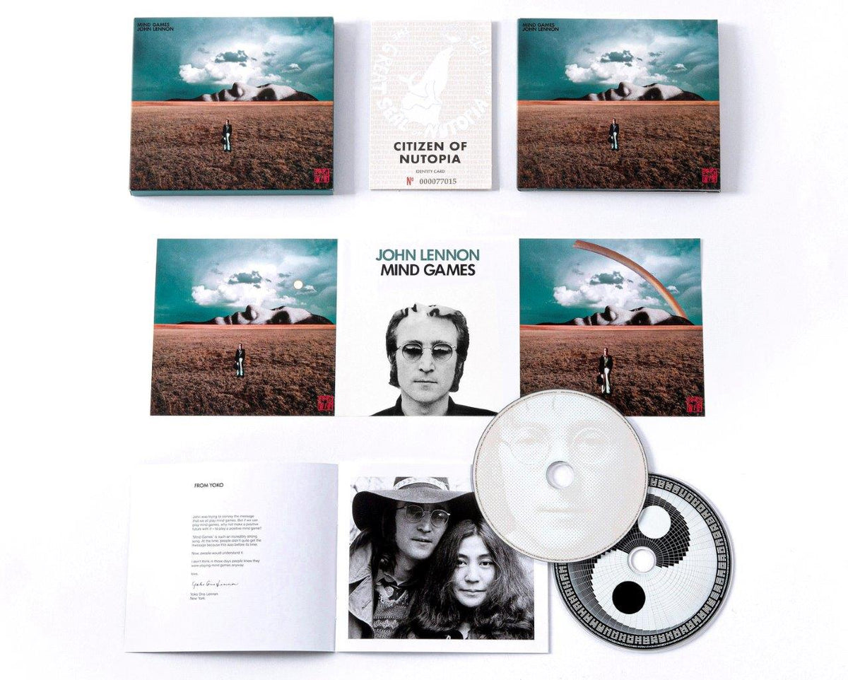 John Lennon’s “Mind Games” CD packaging with photos and a booklet.