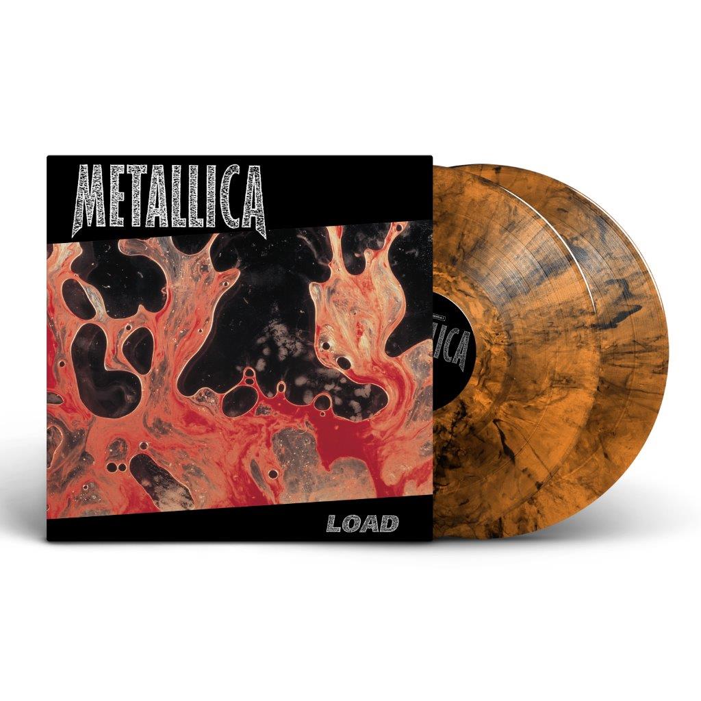 Metallica "Load" remastered orange vinyl LP with abstract cover art.