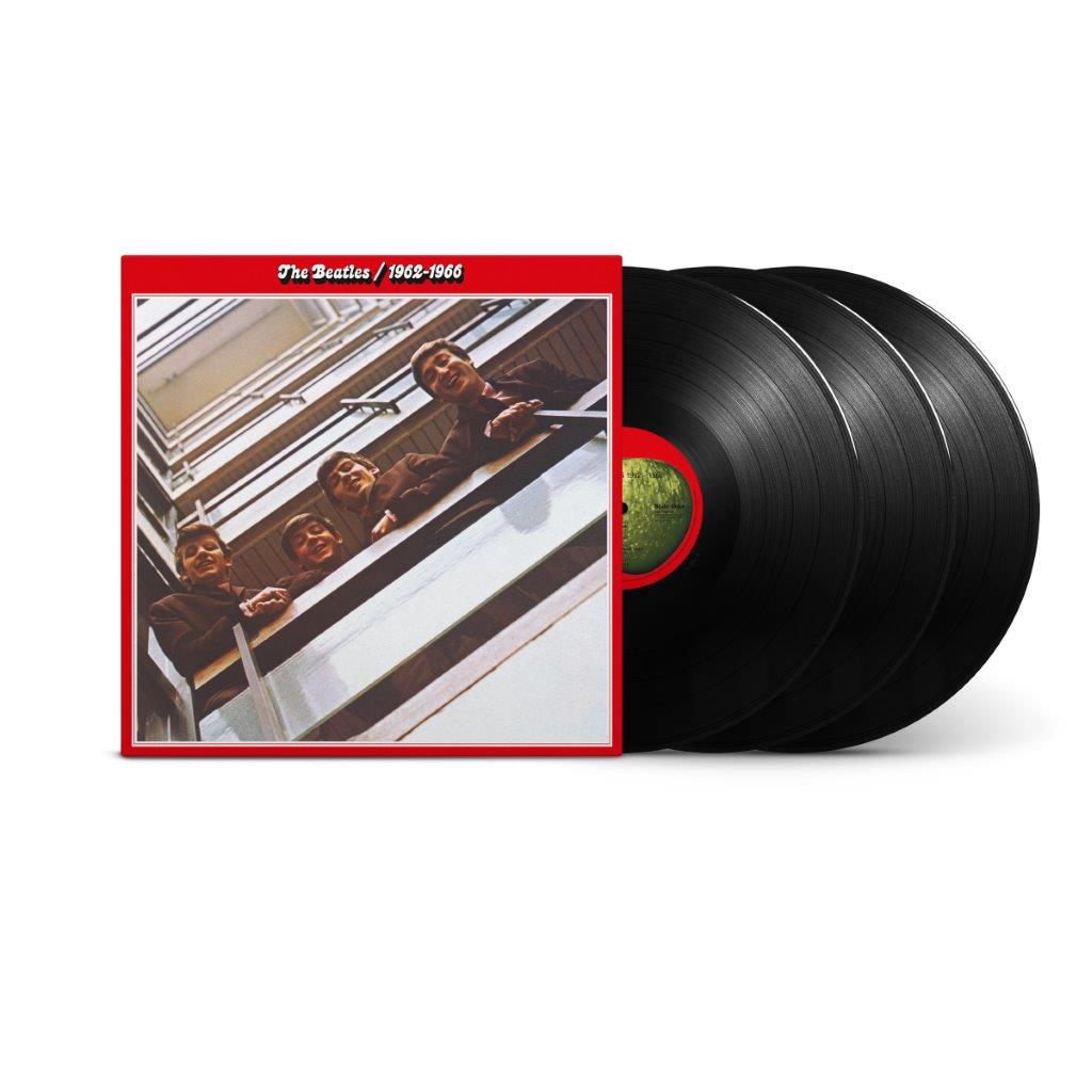 The Beatles 1962-1966 vinyl record with cover featuring the band.