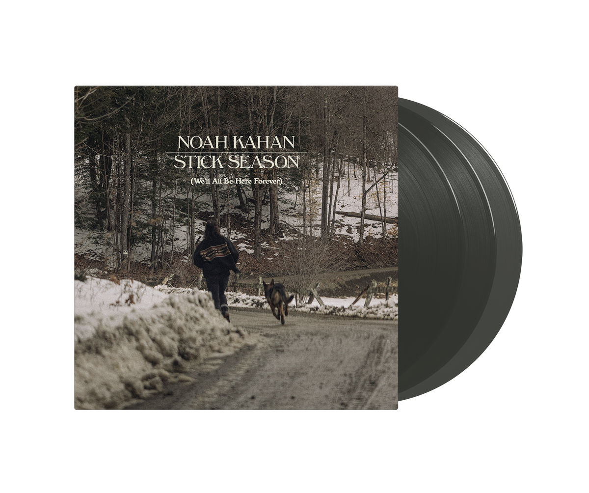 Noah Kahan’s “Stick Season” vinyl record with winter landscape cover art.
