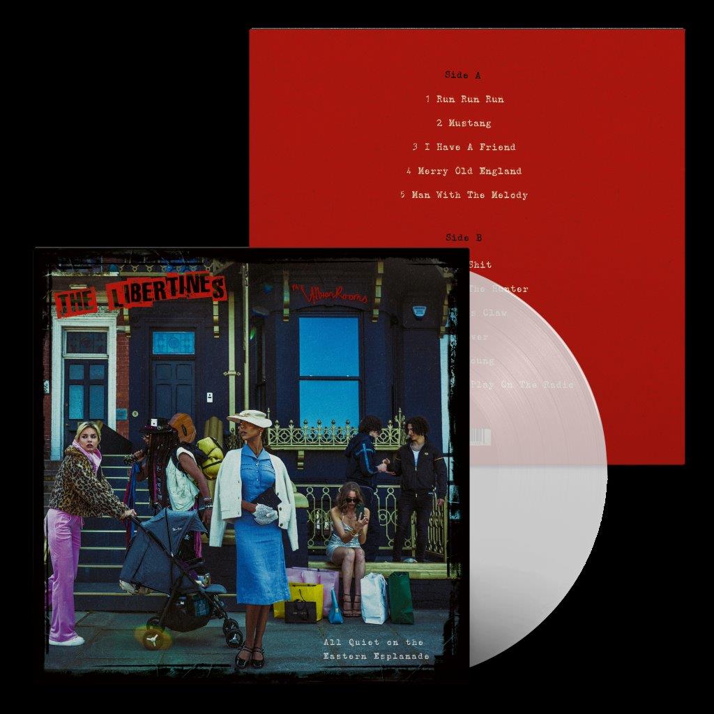 The Libertines album cover, featuring a group in front of colorful buildings.