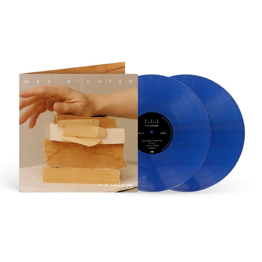 Max Richter In A Landscape album cover with two translucent blue vinyl records.