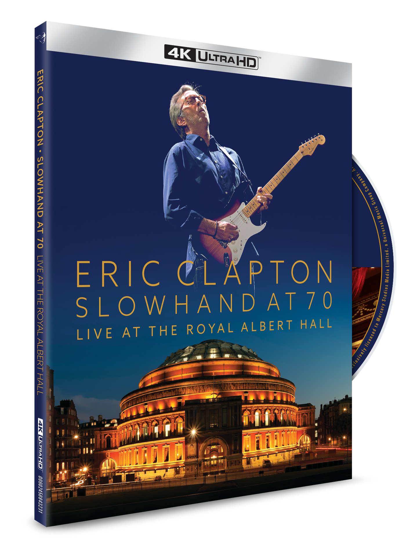 Eric Clapton playing guitar on Blu-ray cover, Royal Albert Hall backdrop.