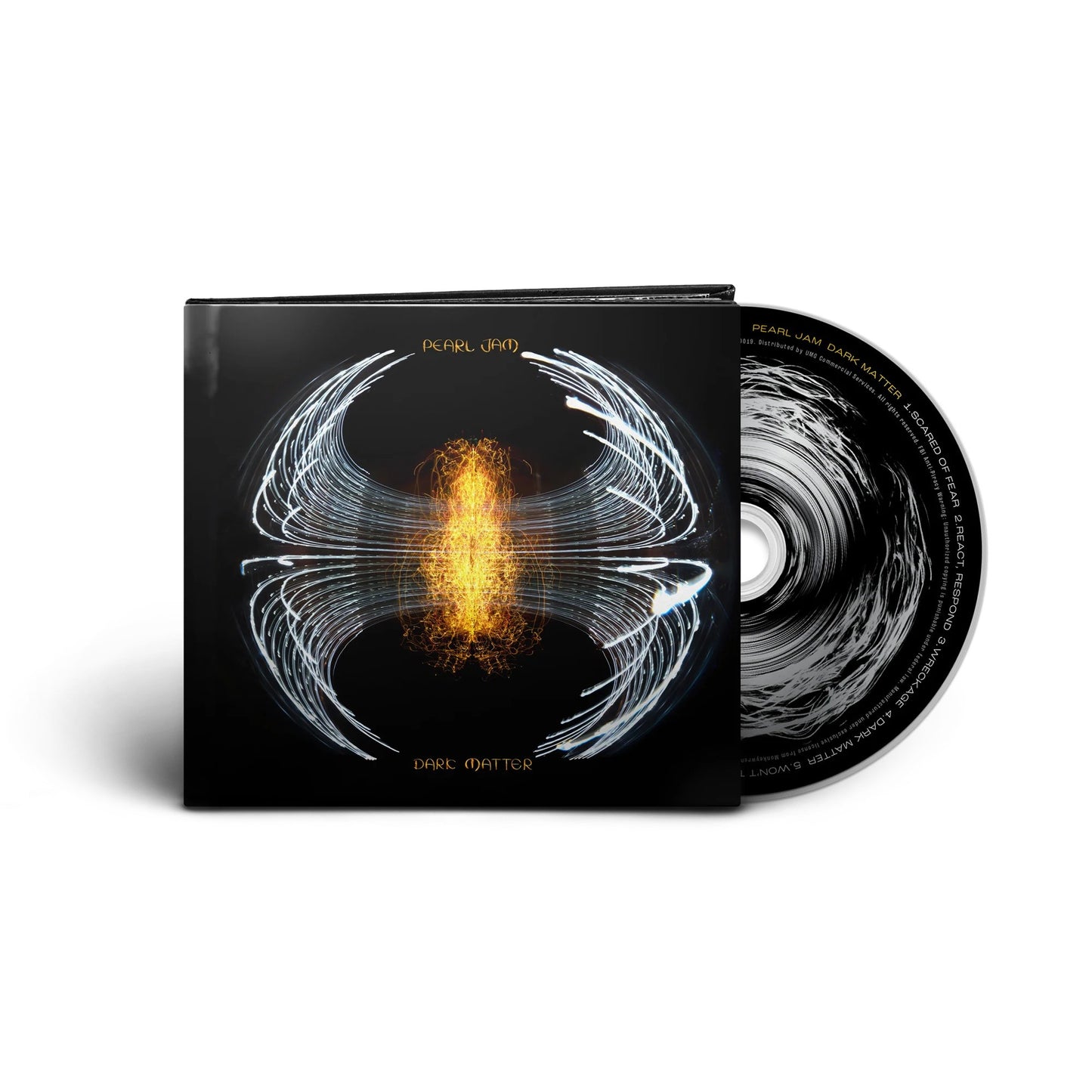 Pearl Jam Dark Matter CD case with abstract light art and exposed disc.