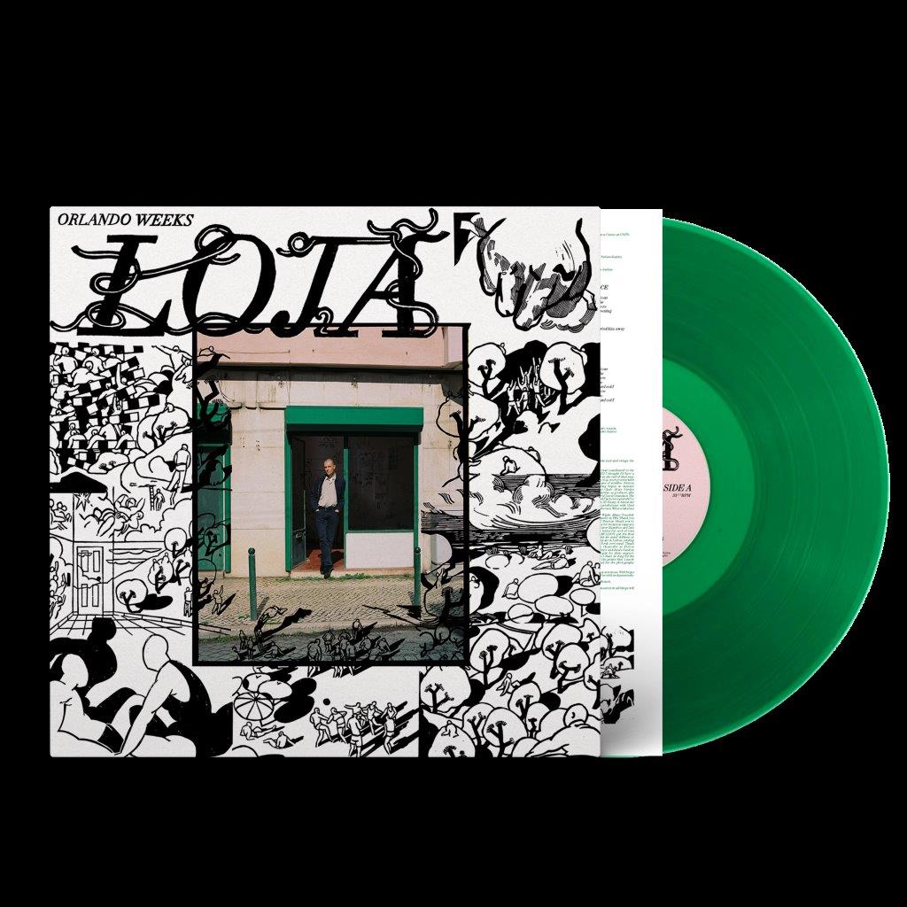 Orlando Weeks' "LOJA" vinyl record with illustrated cover and green discs.