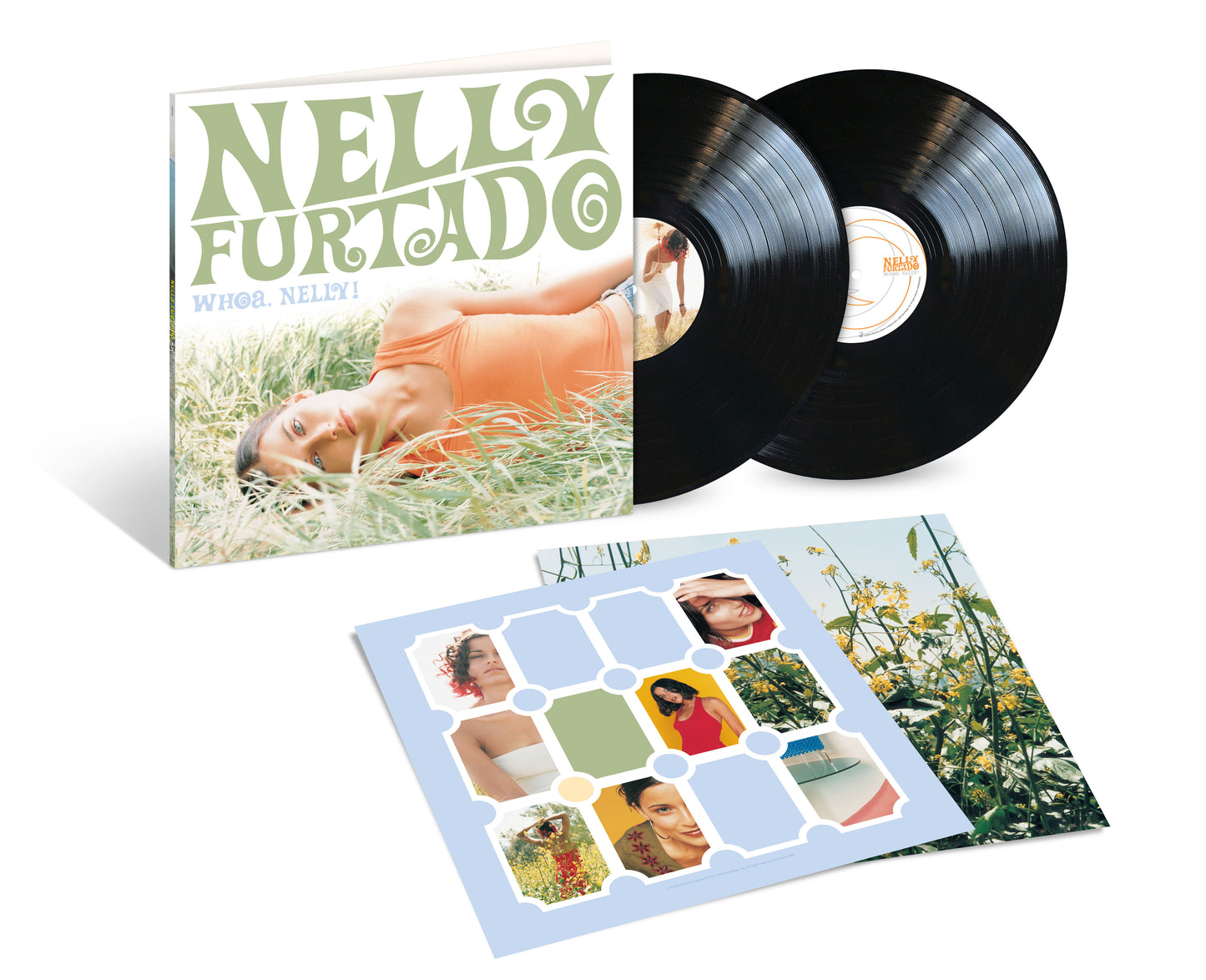 Nelly Furtado's "Whoa, Nelly!" vinyl record with album cover and inserts.