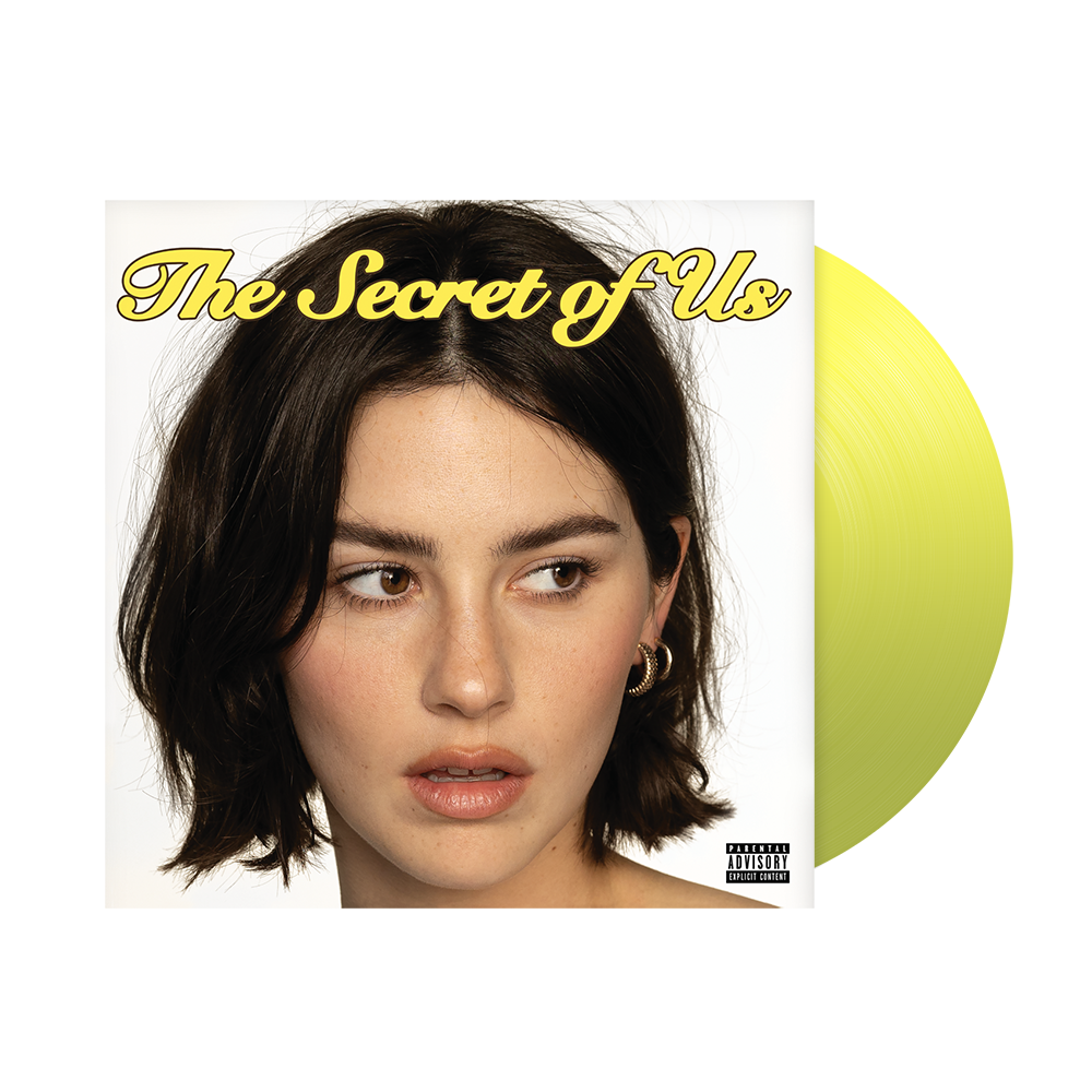 Gracie Abrams album cover with a portrait and yellow vinyl record.