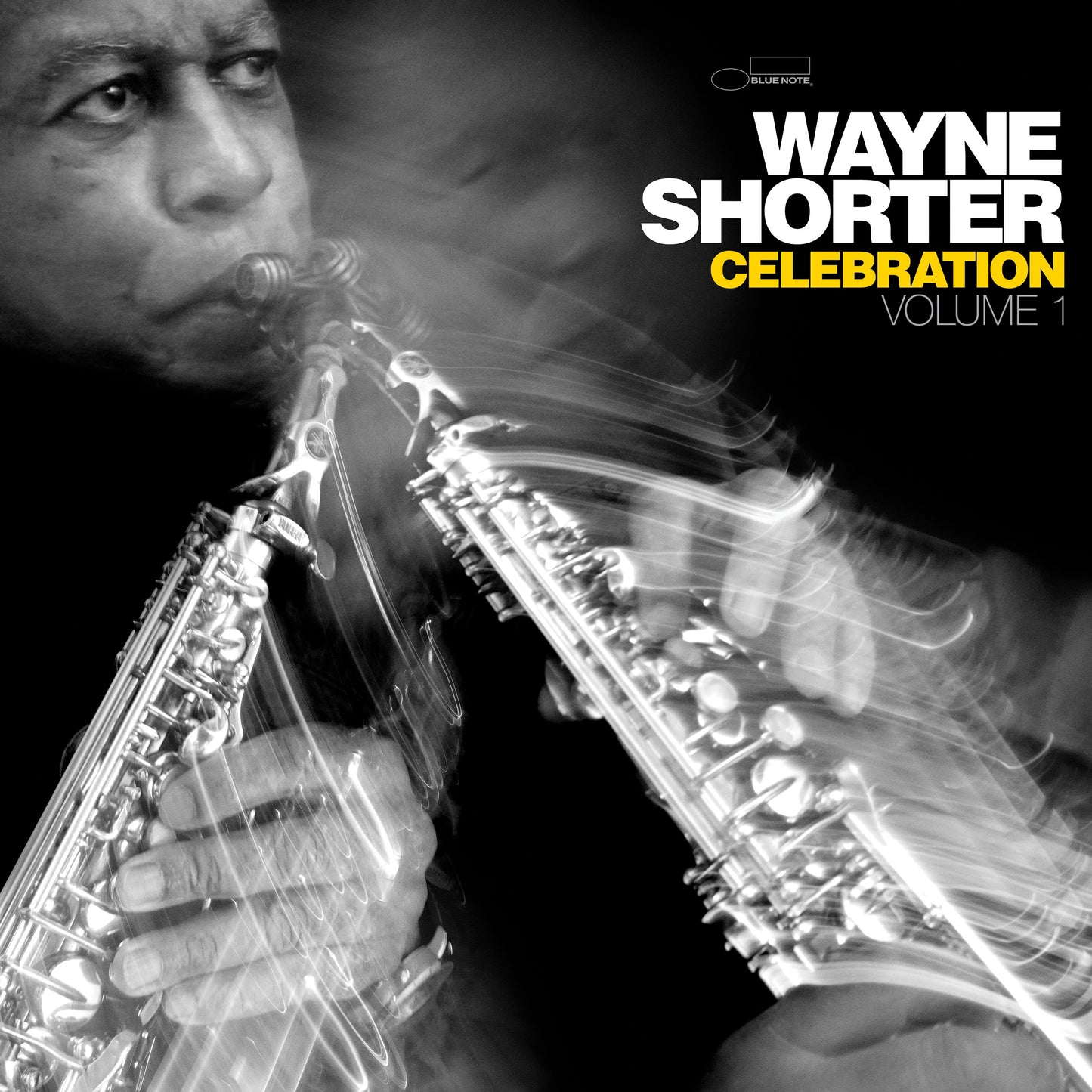 Wayne Shorter playing a saxophone, album cover for "Celebration, Volume 1".