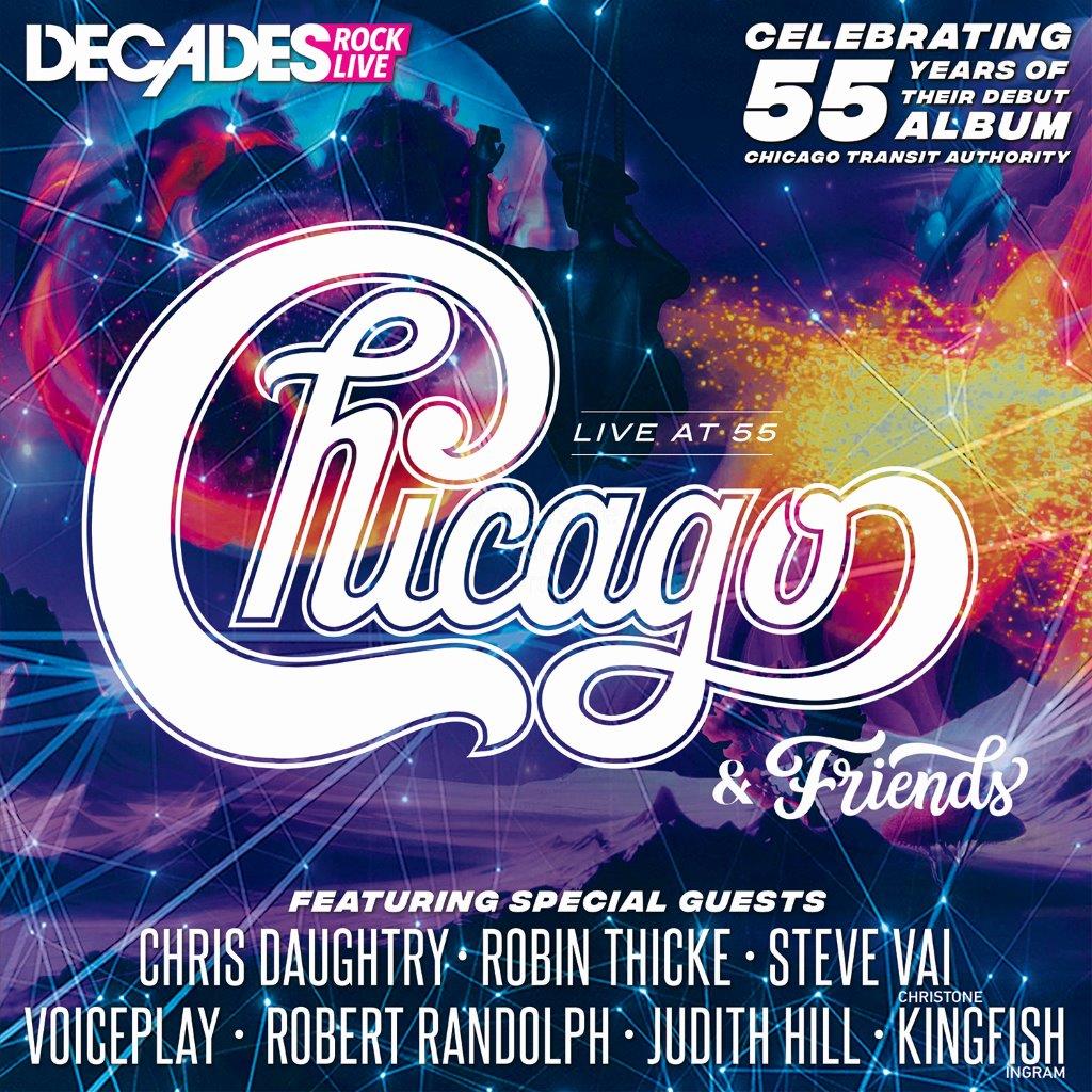 Chicago & Friends "Live at 55" vinyl album cover with band logo.