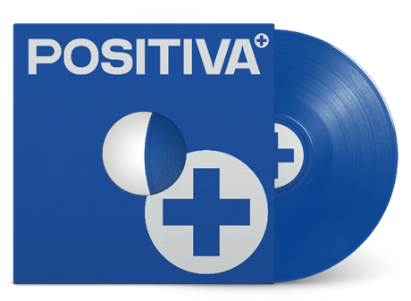 Blue vinyl record with white label featuring a plus sign logo.
