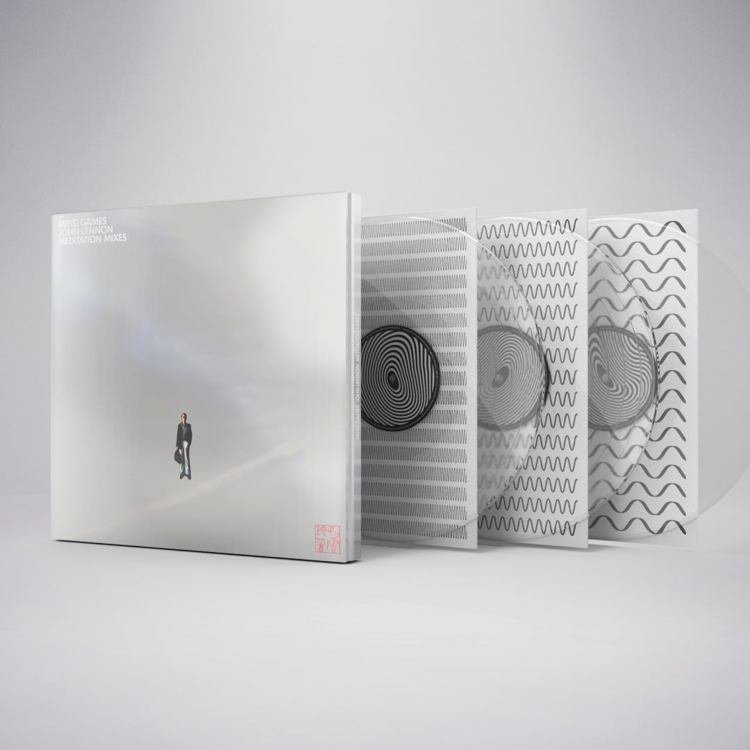 John Lennon "Mind Games" vinyl records with abstract wave designs.