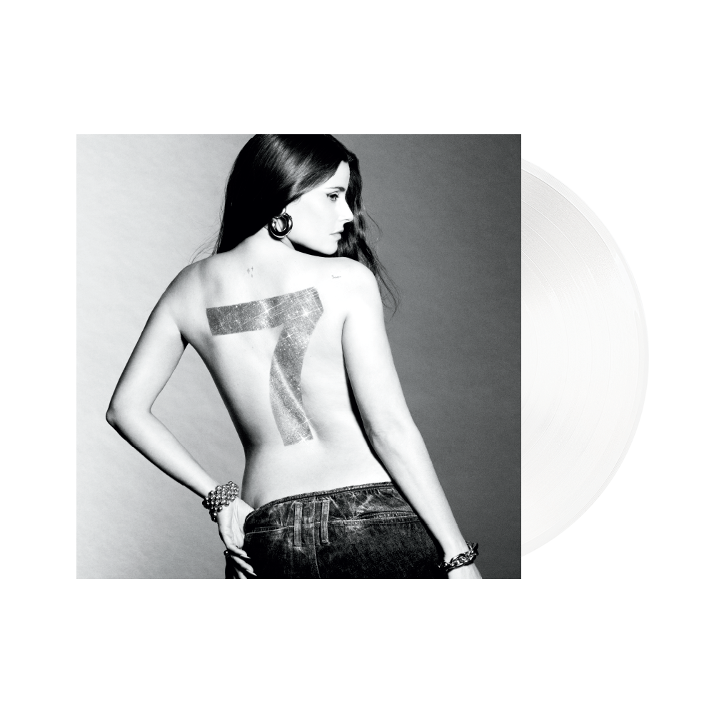 Black and white album cover featuring Nelly Furtado with the number 7.