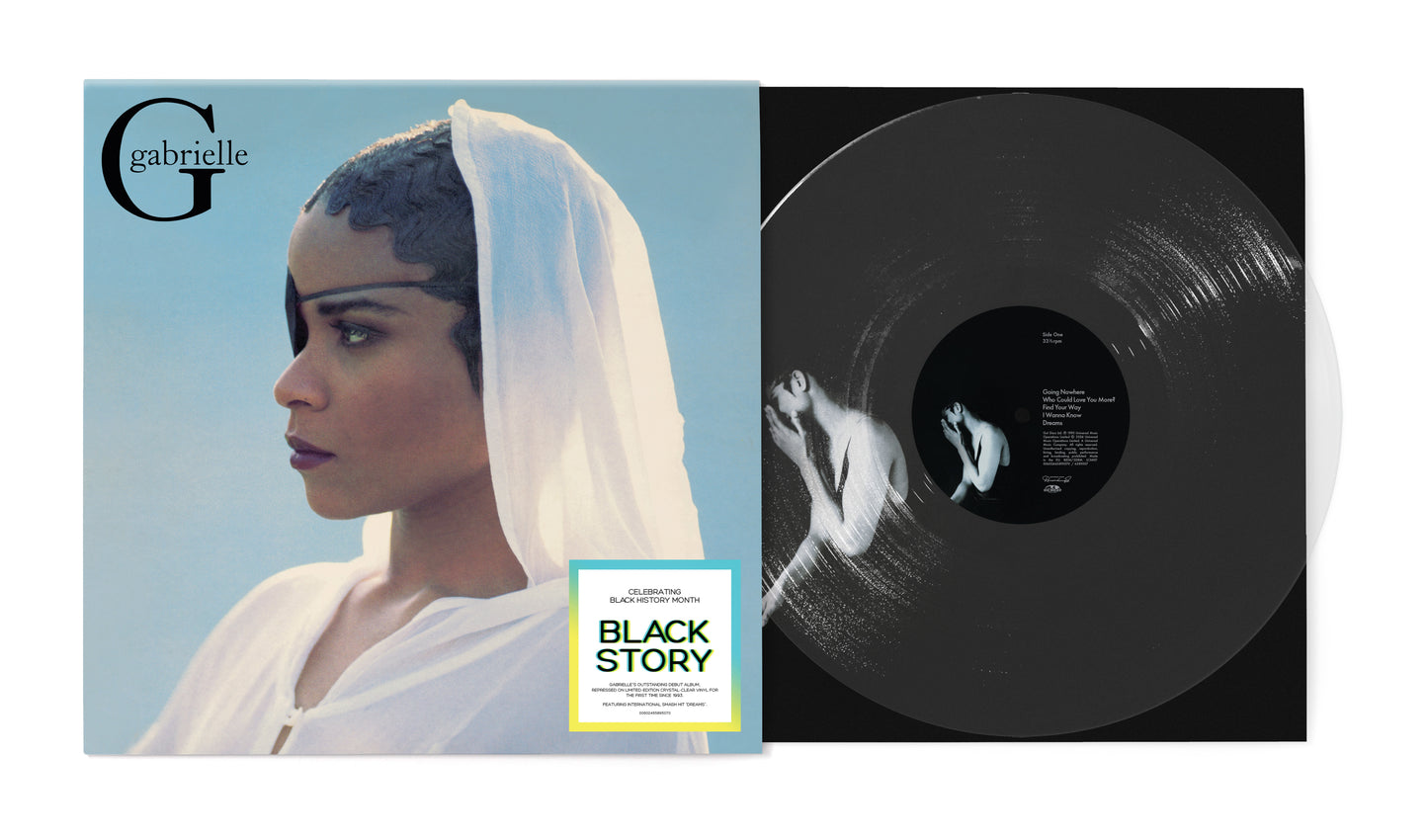 Vinyl record and cover featuring a profile portrait of Gabrielle in white clothing.