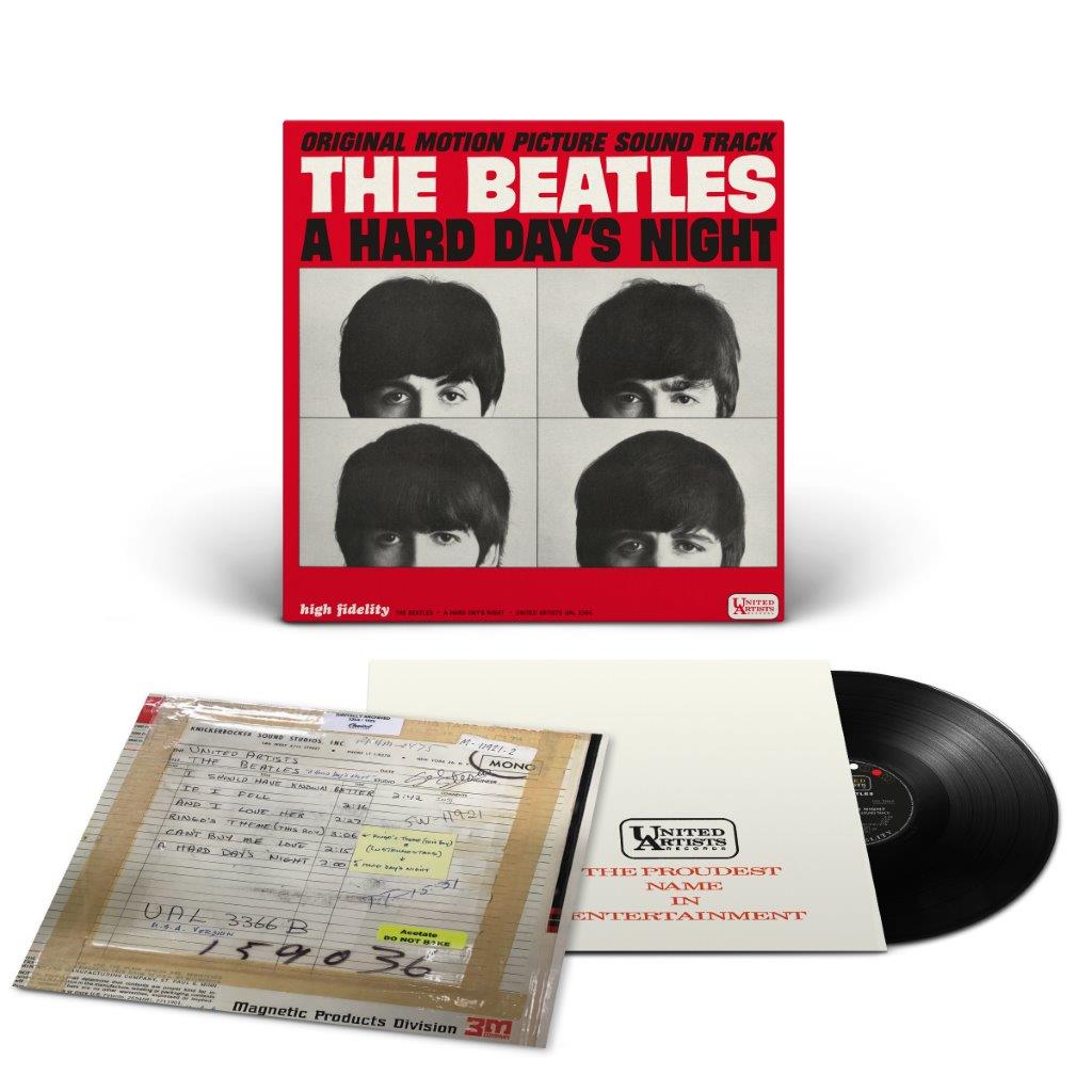 “A Hard Day’s Night” Beatles soundtrack vinyl record and album cover.