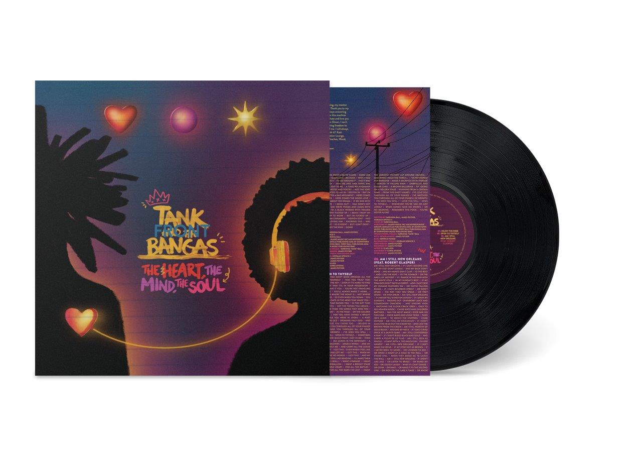 Tank & The Bangas vinyl record with colorful album art and a person’s silhouette.
