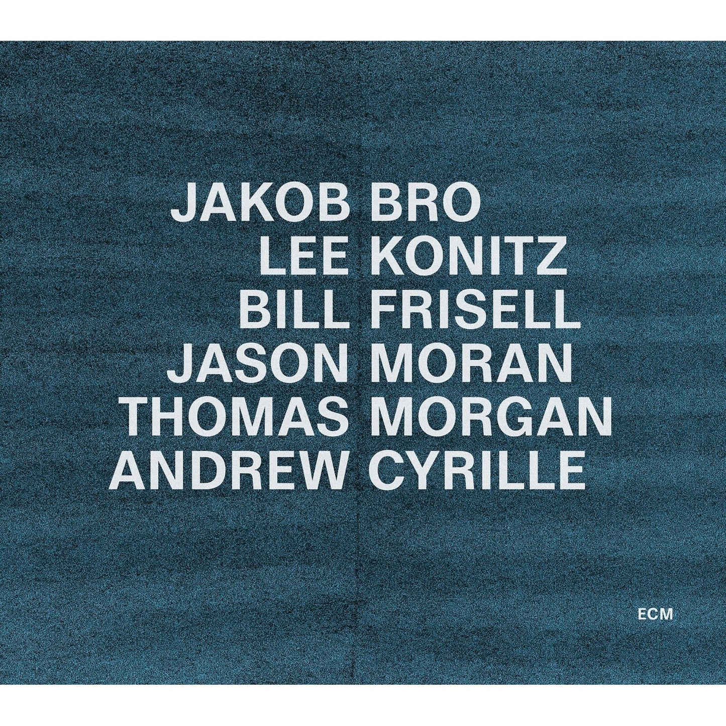 Dark blue album cover with white text listing musician names.
